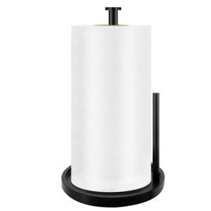 Paper Towel Holder Countertop, Standing Paper Roll Holder with Anti Slip Weighted Base, Stainless Steel Freestanding Paper Towel Holder for Kitchen, Black