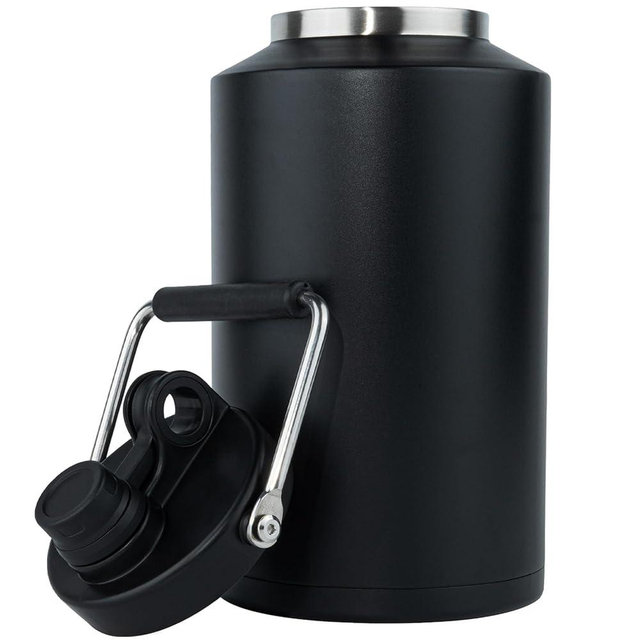 Kerilyn Insulated Jug with Handle, One Gallon, 128oz Stainless Steel, Large Double Vacuum Water Bottle for Hot & Cold Drinks, Wide Mouth, Sweat Proof, Great for Travel, Hiking & Camping, Black