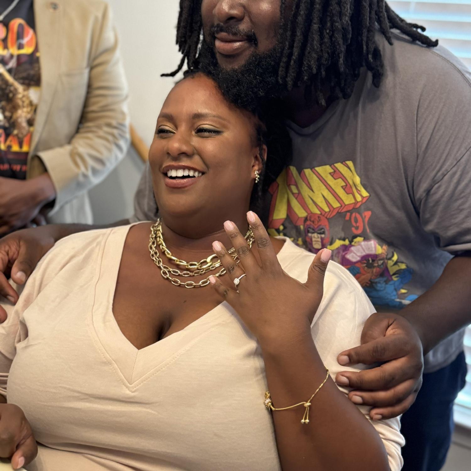 This picture is worth 1,000 words! The beginning to our new future. Together. Post-epic proposal 💍👰🏽‍♀️🤵🏿