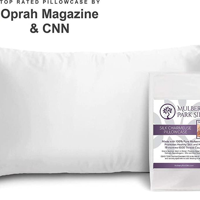 100% Pure 19 Momme Mulberry Silk Pillowcase on Both Sides, Hypoallergenic Soft Breathable for Improved Sleep Hair and Skin, Envelope (no Zipper!) Closure, 600 Thread Count, Oeko-TEX - White, Standard