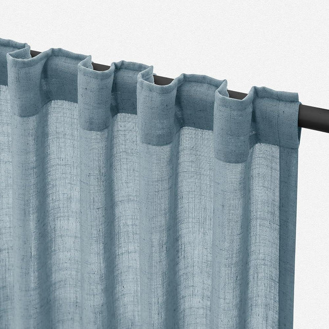 Jowels Blue Linen Curtains 84 inch Long for Living Room Semi Sheer Curtain 84 inch Length Back Tab Modern Farmhouse Stone Dusty Blue Cotton Textured Curtain for Dining Room Bedroom