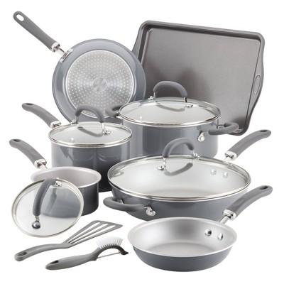 Rachael Ray Create Delicious 13pc Aluminum Nonstick Cookware Set Gray