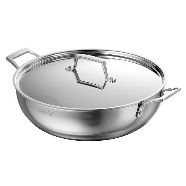 Tramontina Utsava 6-Quart Tri-Ply Clad Stainless Steel Kadai with Lid, Extra Large Kadhai Pot for Indian Cooking