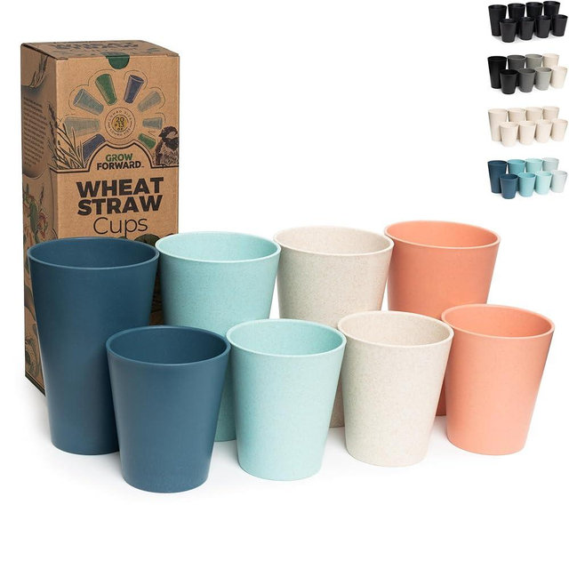 Grow Forward Premium Wheat Straw Cups - 13 & 20 oz Unbreakable BPA Free Hard Plastic Cups - Reusable Lightweight Plastic Drinking Glasses for Kitchen, Outdoor, Water, Camping, RV - Tropical