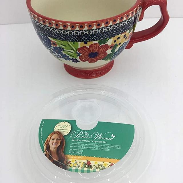 Pioneer Woman Dazzling Dahlias Cup with Lid 27 ounce
