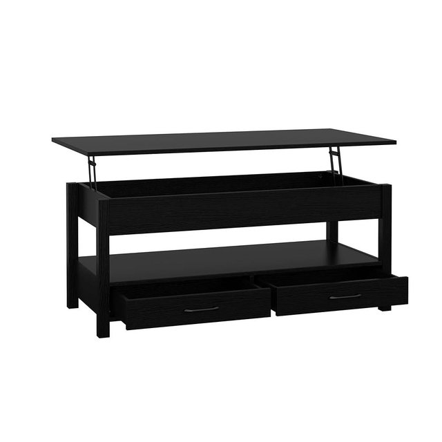 Panana Coffee Table, Lift Top Coffee Table with Hidden Compartment, 2 Drawers and 1 Open Shelf, Retro Central Wooden Table Lift Tabletop for Living Room (Black)