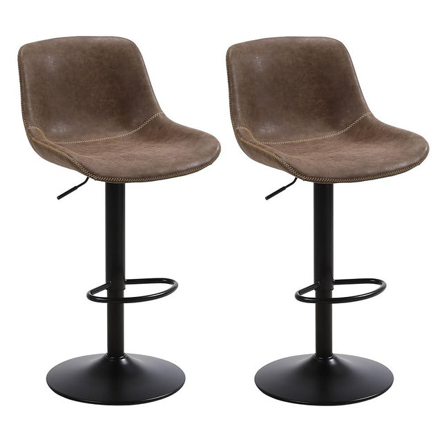 Ermnois Bar Stools Set of 2, Swivel Counter Height Barstools with Back, Adjustable Modern Bar Chairs, Tall Armless PU Leather Kitchen Island Stool, Brown