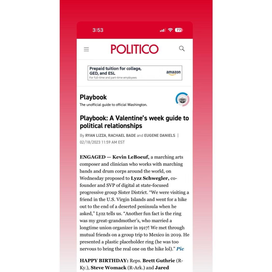 Because of Lyzz's job, POLITICO ran an engagement announcement!