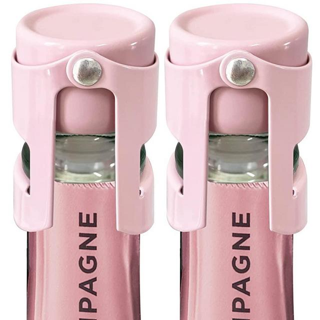 HYZ Champagne Stoppers 2-Pack, Professional Sparkling Wine Stopper for Prosecco, Cava and Bubbly, Champagne Bottle Cork, Saver, Sealer - Pink Coated Stainless Steel & Only Silicone Sealed