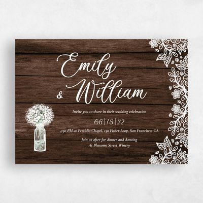 Brown Floral Wedding Invitation - Kenton Border