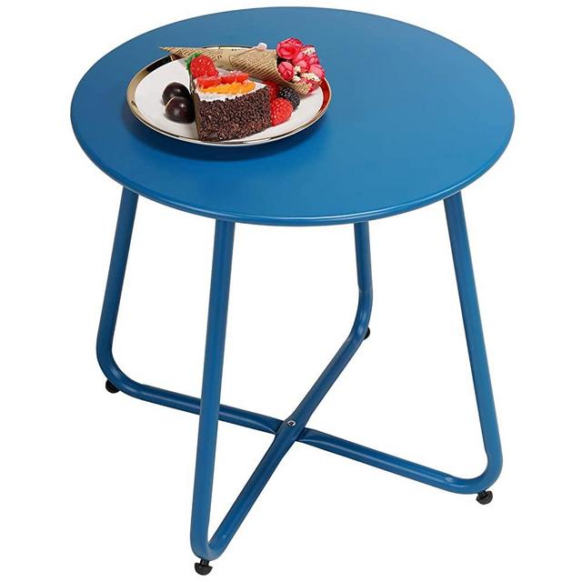 Grand patio Premium Outdoor Side Table Round Metal Weather-Resistant End/Coffee Table for Patio, Yard, Balcony, Garden(Peacock Blue)