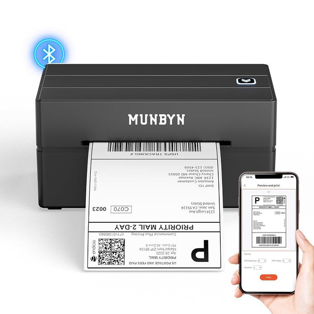 MUNBYN Bluetooth Thermal Label Printer, 130B Wireless 4x6 Shipping Label Printer for Shipping Packages Small Business Office or Home, Compatible with iPhone Android iPad Windows macOS Chrome
