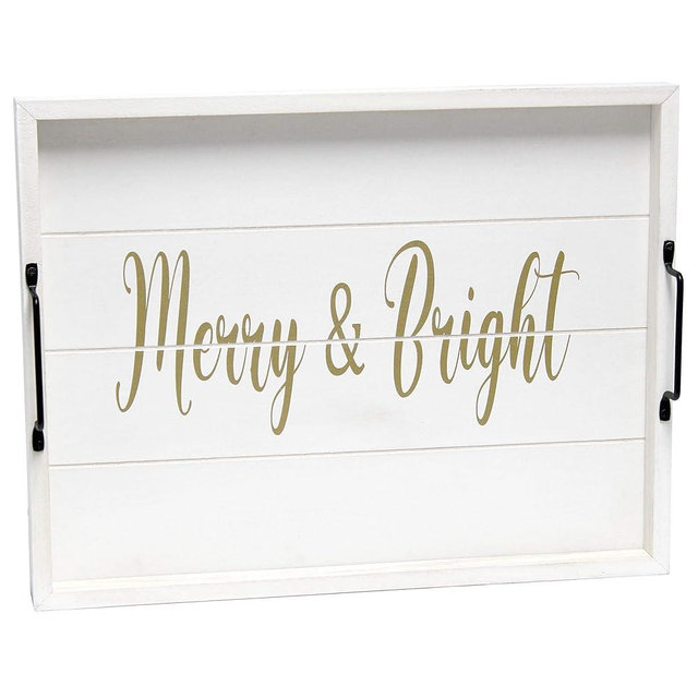 Elegant Designs HG2000-WMB Decorative Wood Serving Tray w/Handles, 15.50" x 12", Merry & Bright (Pack of 1)