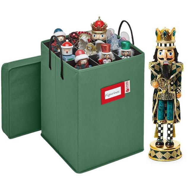 Christmas Nutcracker Collectible Storage Box - Stores Up to 16" Tall Nutcrackers, Ornaments & More - Holiday Decor Organizer with Adjustable Dividers