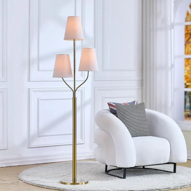 Maxax 65" Rattan Floor Lamp for Living Room, 3-Lights Boho Floor Lamp with Rattan Shade, Farmhouse Brass Gold Tree Standing Lamp for Bedroom, Office