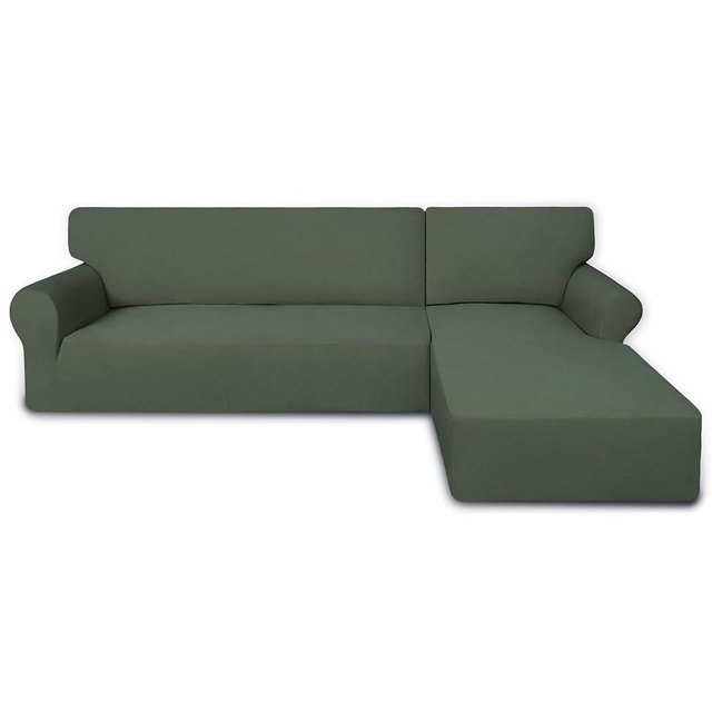 PureFit Super Stretch Sectional Couch Covers - 2 pcs Spandex Non Slip Sofa Covers with Elastic Bottom for L Shape Sectional Sofa, Great for Kids & Pets (3 Seat Sofa + 3 Seat Chaise, Greyish Green)