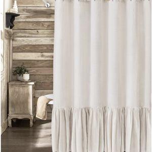 Farmhouse Shower Curtain with Ruffle Hem Linen Cream Shower Curtains for Bathroom Country Vintage Rustic Natural Fabric, 72" W x 72" L