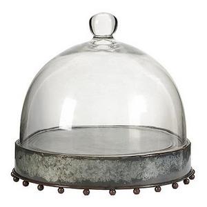 Galvanized Cake Plate with Glass Dome