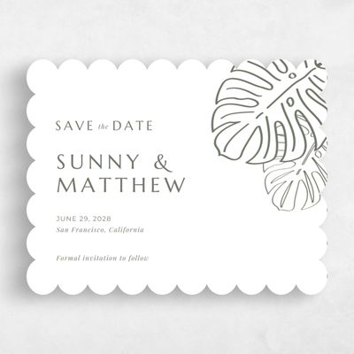 White Scalloped Wedding Save the Date - Morelos Landscape