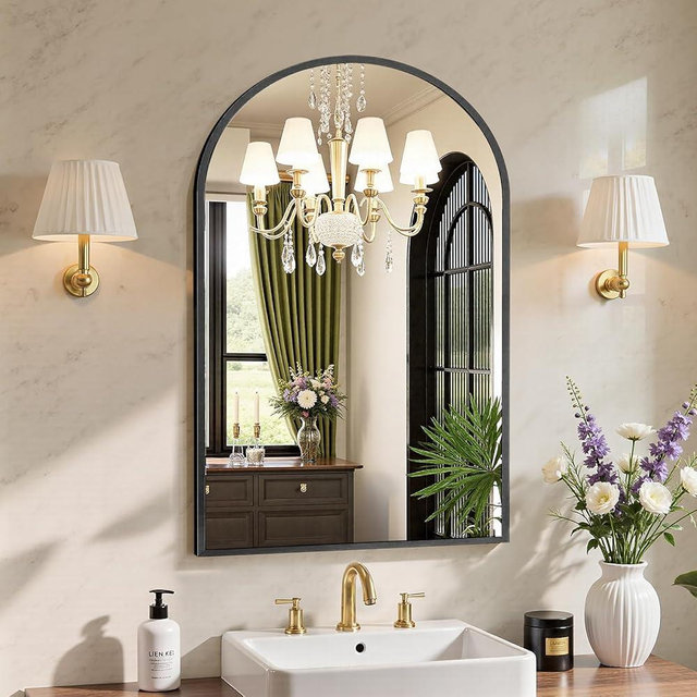 Sweetcrispy 20"x30" Arched Black Bathroom Mirrors for Wall, Bathroom Mirrors for Over Sink, Metal Framed with HD Shatter-Proof Glass for Entryway, Living Room, Bedroom
