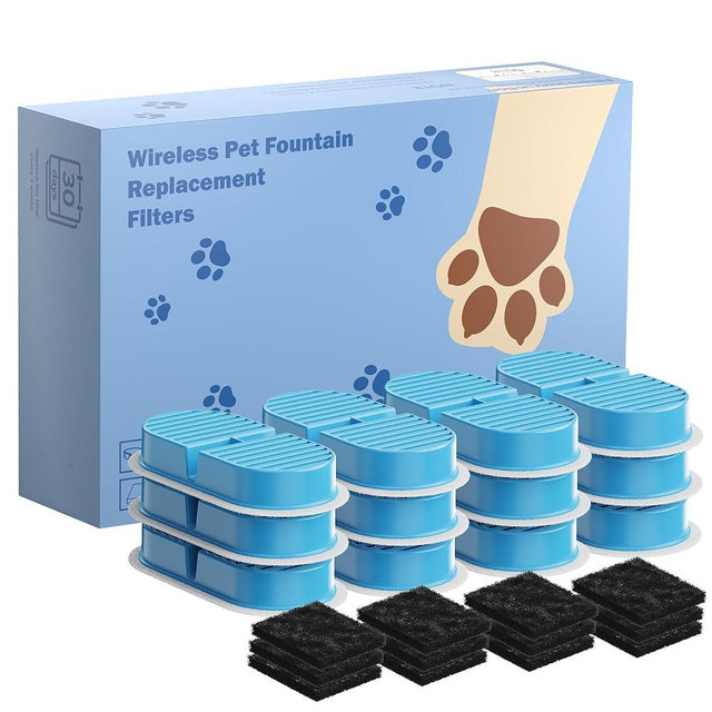 VKIMISS Cat Water Fountain Filters: Pet Water Dispenser Filter Replacement 24 - Packs of Cat Fountain Filters (12 Carbon Filters + 12 Sponges) Multiple Filtration Please Replace it Every 2-3 Weeks