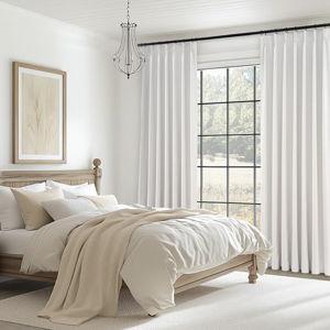 Topfinel Pinch Pleat Full Blackout Curtains & Drapes 84 Inch Length 2 Panels Set, Flax Linen Room Darkening Soundproof Curtains with Hooks Rings for Bedroom Living Room Track System, Beige Ivory Birch