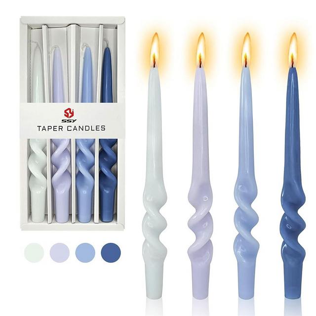 Gedengni Colored Taper Candle Twist Candlesticks,4pcs Blue Spiral Tapered Candles Colorful Candle Sticks Long Twisted Candles for Home Décor Holiday Wedding Party(3D4PC-BLUEGRA)