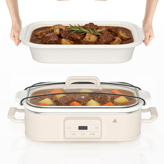 4 Quart Casserole Programmable Slow Cooker with Ceramic Baking Dish - Perfect Kitchen Small Appliance for Family Dinners, Oven Safe and Durable Bakeware for Lasagna, Roasts, Oatmeal