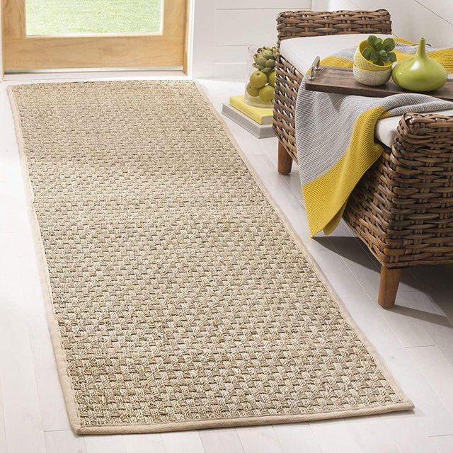 Safavieh Natural Fiber Collection NF114A Border Basketweave Seagrass Runner, 2'6" x 6' , Beige