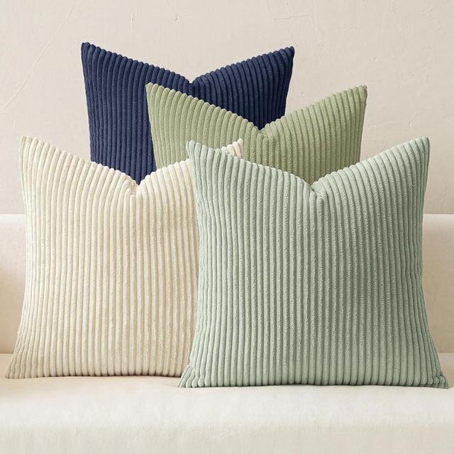MIULEE Boho Farmhouse Muted Teal Throw Pillow Covers 18x18 Inch Set of 4 Mordern Nordic Cushion Covers Soft Corduroy Home Decor for Couch Bed Sofa Living Room