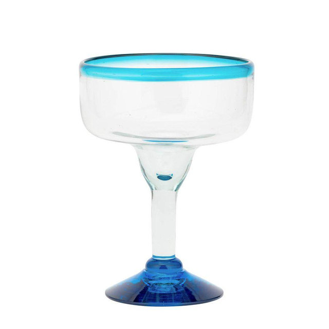 Baja Margarita Glass, Set of 4 - Clear/Aqua Rim