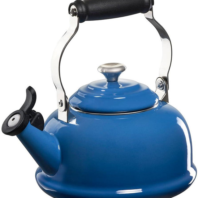 Le Creuset Enamel On Steel Whistling Tea Kettle with Metal Finishes, 1.7 qt., Marseille
