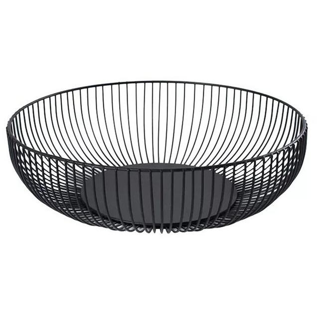 Countertop Mesh Fruit Bowl Decorative Fruit Vegetable Basket Metal Bread Dish Holder Stand for Table in Kitchen Dining Room Office, 11 Inch, Black (Round)