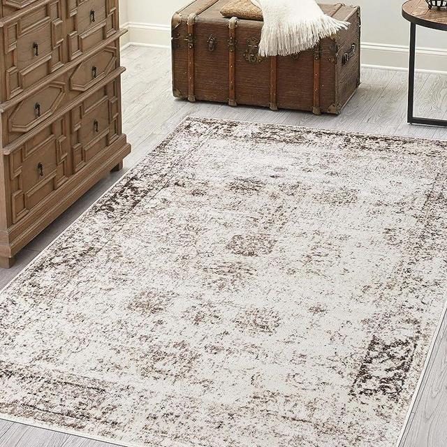 Rugs.com Monte Carlo Collection Rug – 5' x 8' Beige Medium Rug Perfect for Living Rooms, Large Dining Rooms, Open Floorplans