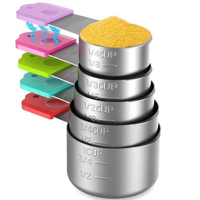Minteem Magnetic Measuring Cups, 5 Stainless Steel Nesting Measuring Cup Set for Measuring Dry or Liquid Ingredients