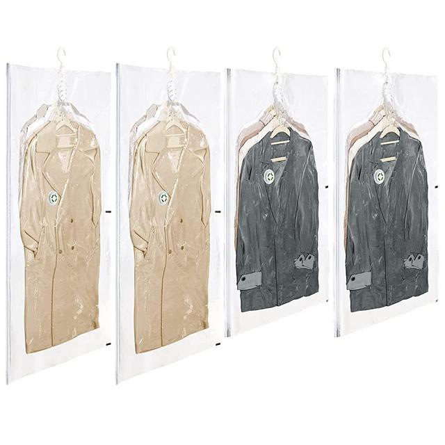 TAILI Hanging Vacuum Storage Bags Both Side Widen Space Saver Bags for Clothes, 4 Packs (2 Long,2 Short), Saving 80% Space Storage, Vertical Storage for Suits, Dress or Jackets, Closet Organizer