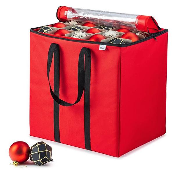 Premium Carrying Christmas Ornament storage Box with Clear Lid, 3" Compartment, Contains 5 Trays, Keeps 100 Holiday Ornaments & Xmas Accessories, Made Of Tear Proof Made Of 600D Oxford Fabric