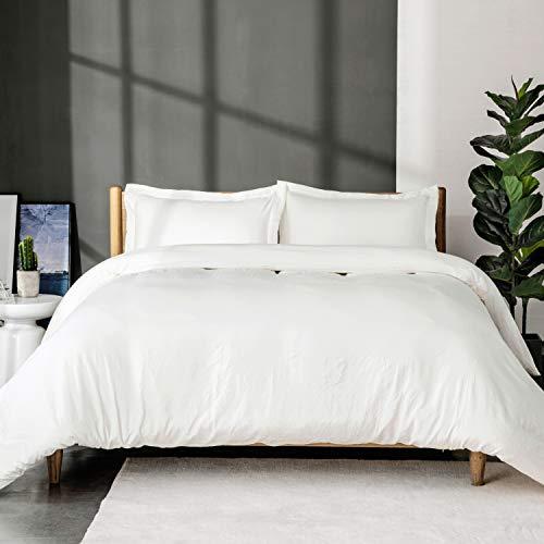 Bedsure White Washed Duvet Cover Set Full/Queen Size with Zipper Closure,Ultra Soft Hypoallergenic Comforter Cover Sets 3 Pieces (1 Duvet Cover + 2 Pillow Shams), 90X90 inches
