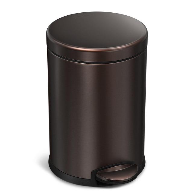 simplehuman 4.5 Liter / 1.2 Gallon Compact Stainless Steel Round Bathroom Step Trash Can, Dark Bronze Stainless Steel
