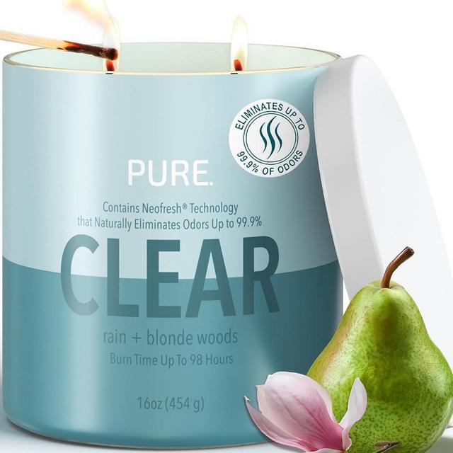 Candle-Lite Pure Rain & Blonde Woods Scented Candles, Odor Eliminating Neofresh Technology 99.9%, 16 oz 2-Wick Jar, 98 Hours Burn, Ideal Holiday Gift