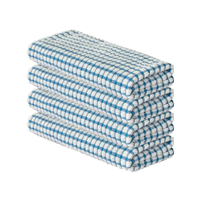 Artoid Mode Cotton Blue Terry Kitchen Dish Towels, 16x25 Inch Ultra Soft Absorbent Quick Drying Household Cleaning Dish Cloths Kitchen Rags Set of 4