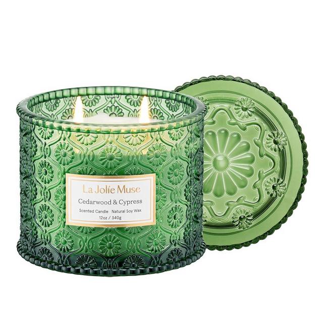 LA JOLIE MUSE Cedarwood & Cypress Candle, Large 2-Wick Soy Candle for Home Scented, Holiday Candle Gift, Long Burning Time, Luxury Gift for Women & Men, 12oz