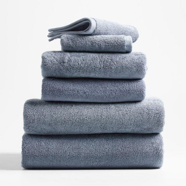 Slate Grey Organic Turkish Cotton Bath Towels, Set of 6