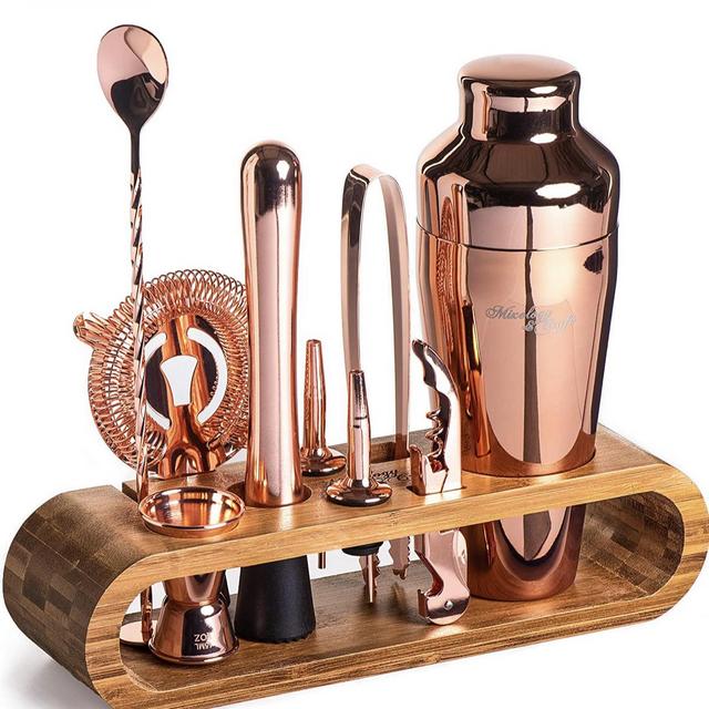 Mixology Bartender Kit: 10-Piece Bar Tool Set with Stylish Bamboo Stand | Perfect Home Bartending Kit and Martini Cocktail Shaker Set For an Awesome Drink Mixing Experience (Silver)