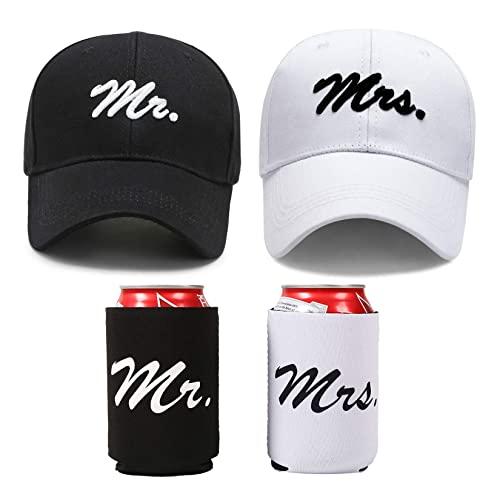Mr and Mrs Hats, Bride and Groom Caps, Newlywed Honeymoon Gift, Matching Wedding Baseball Caps and Can Coolers, Wedding Gift