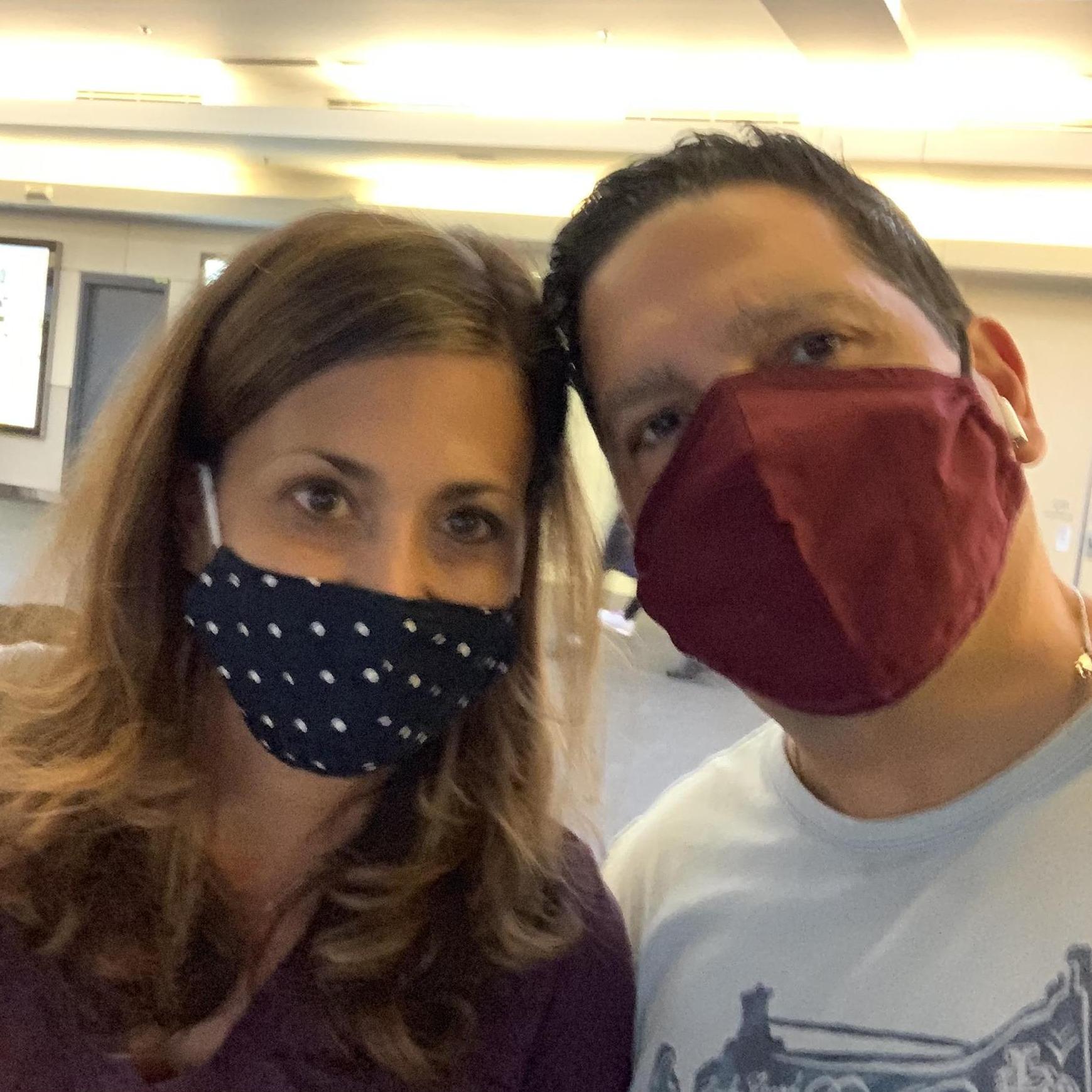 Pandemic plane ride, September 2020. Terrifying, but it was time for Pete to meet Nicole's dad and stepmother!