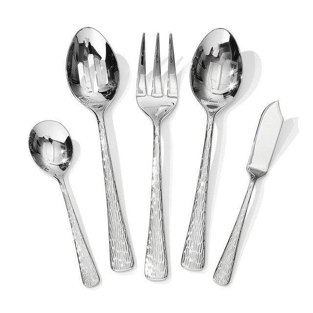 KINGSTONE 5-Piece Serving Utensils Sets, 18/10 Stainless Steel Include Serving Spoons, Slotted Spoon, Forks, Butter Knife, Sugar Spoon, Dishwasher Safe