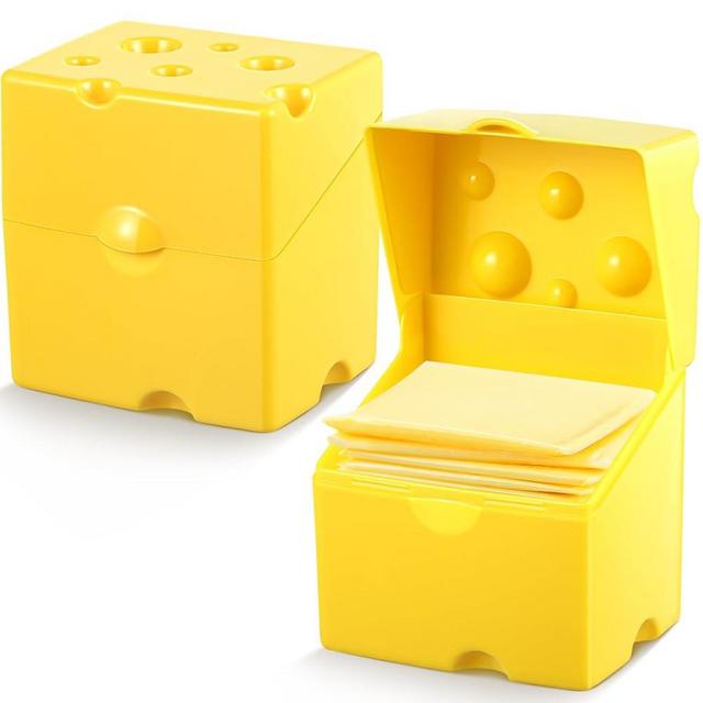 Uiifan 2 Pcs Sliced Cheese Storage Container with Flip Lid Cow Cheese Slice Crisper Butter Storage for Refrigerator Cheese Slice Holder with Lids Plastic Cheese Box for Fridge Airtight Food