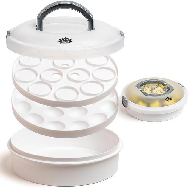 Lotus Fine Goods Premium 4 in 1 Cupcake Carrier with Lid - Cupcake, Deviled Egg, Pie & Cake Container - Includes Pie Crust Shield & 12 Silicone Baking Cups