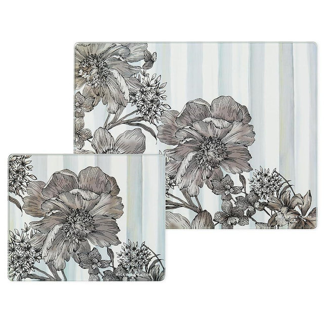 MACKENZIE-CHILDS Set of 2 Tempered Glass Cutting Boards, Countertop Cutting Boards, Sterling English Garden